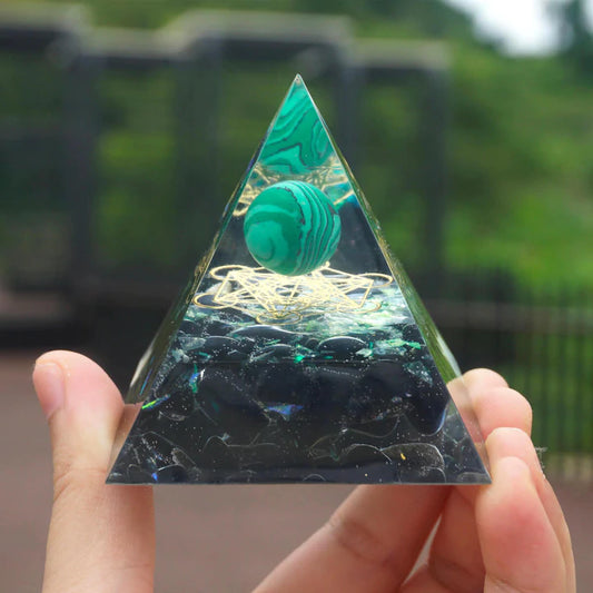 TRIPLE SERENITY MALACHITE & OBSIDIAN ORGONE PYRAMID