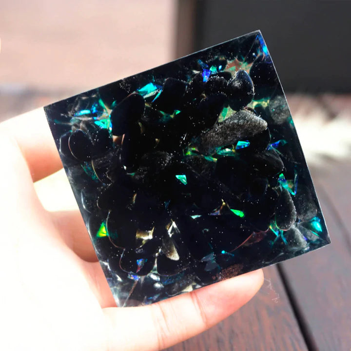 TRIPLE SERENITY MALACHITE & OBSIDIAN ORGONE PYRAMID
